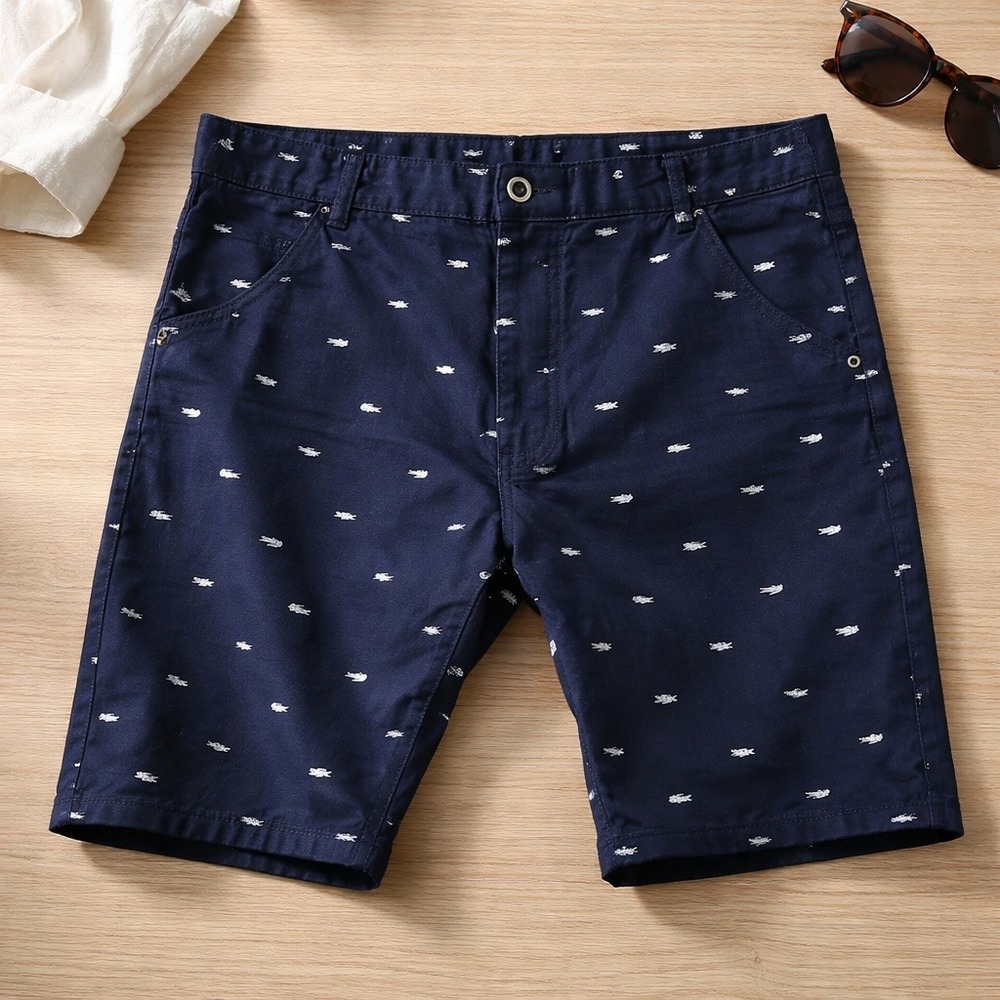 Jeans Fashion 40 Mens Blue Crocodile Embroidered Chino Shorts Novelty Print